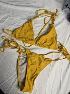 Nasty Gal Yellow Triangle String Bikini Set